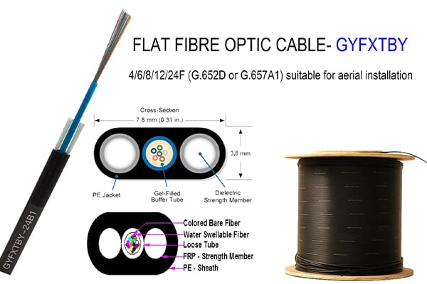 GYFXTBY Flat Fiber Optic Drop Cable FRP PE Sheath